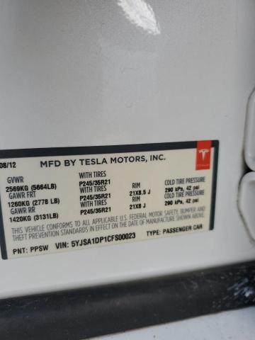 5YJSA1DP1CFS00023 - 2012 TESLA MODEL S თეთრი ფოტო 13