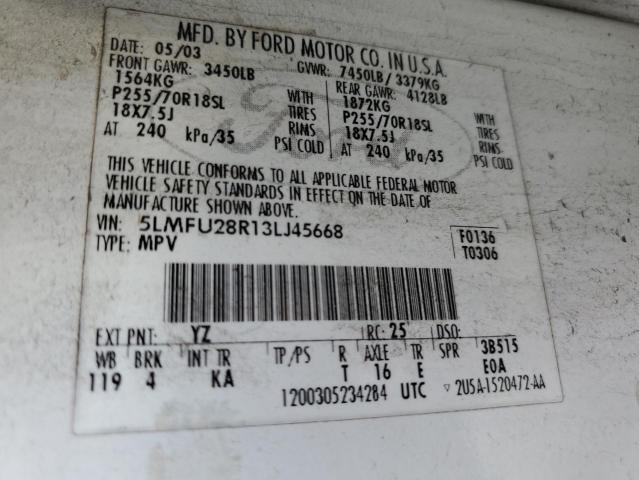 5LMFU28R13LJ45668 - 2003 LINCOLN NAVIGATOR თეთრი ფოტო 13