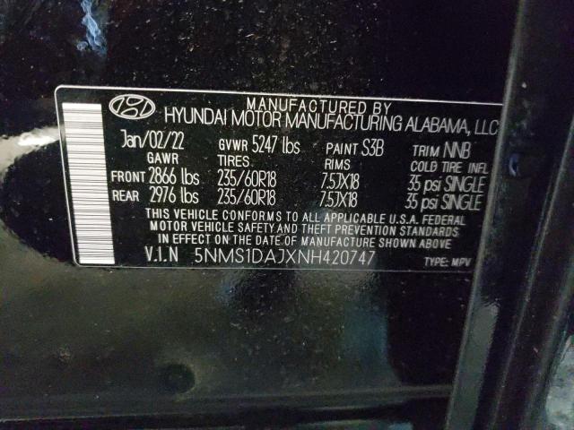 5NMS1DAJXNH420747 - 2022 HYUNDAI SANTA FE SE BLACK photo 14