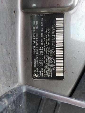 WBACN33471LK49035 - 2001 BMW Z3 2.5 SILVER photo 13