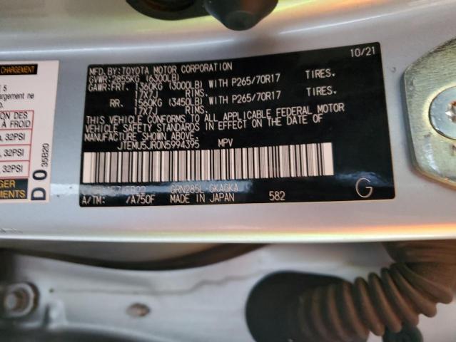 JTEMU5JR0N5994395 - 2022 TOYOTA 4RUNNER SR5/SR5 PREMIUM ვერცხლისფერი ფოტო 13