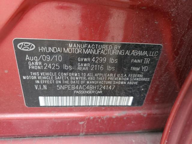 5NPEB4AC4BH124147 - 2011 HYUNDAI SONATA GLS RED photo 12