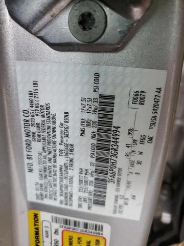 3FA6P0H73GR344994 - 2016 FORD FUSION SE SILVER photo 12