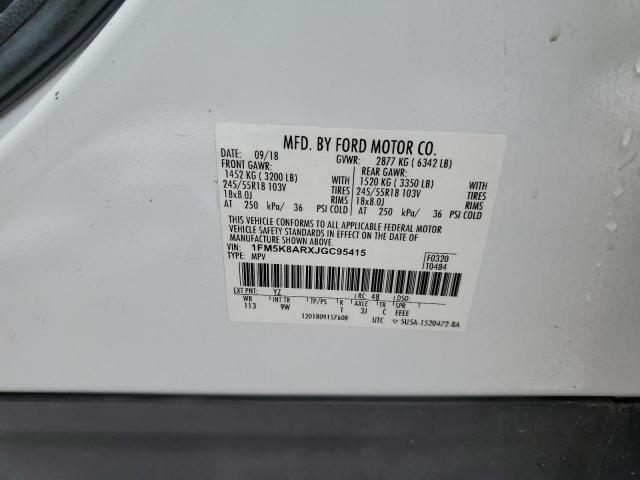 1FM5K8ARXJGC95415 - 2018 FORD EXPLORER POLICE INTERCEPTOR أبيض صورة 13