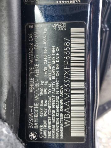 WBAAM3337XFP63587 - 1999 BMW 323 I AUTOMATIC BLUE photo 12