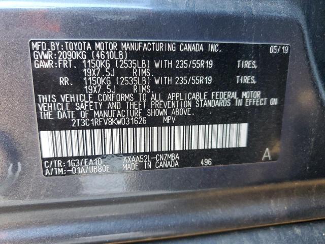 2T3C1RFV8KW031626 - 2019 TOYOTA RAV4 XLE PREMIUM GRAY photo 13