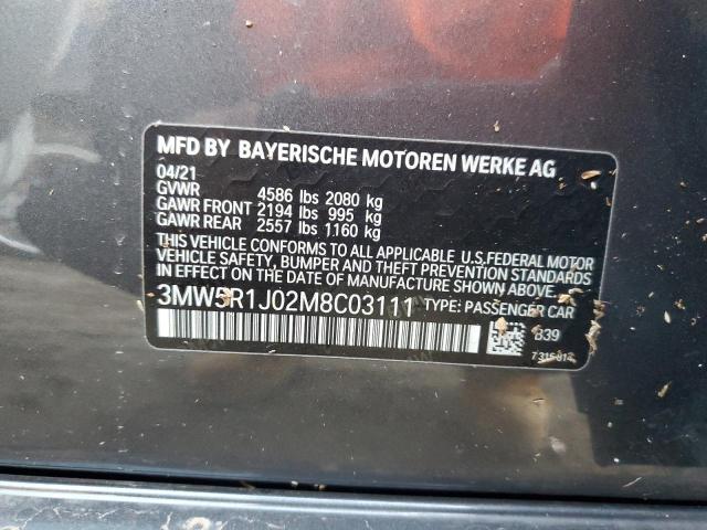 3MW5R1J02M8C03111 - 2021 BMW 330I GRAY photo 12