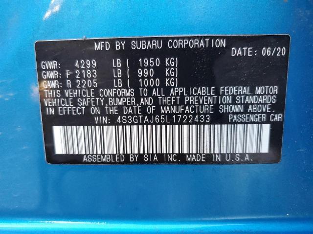 4S3GTAJ65L1722433 - 2020 SUBARU IMPREZA SPORT BLUE photo 13