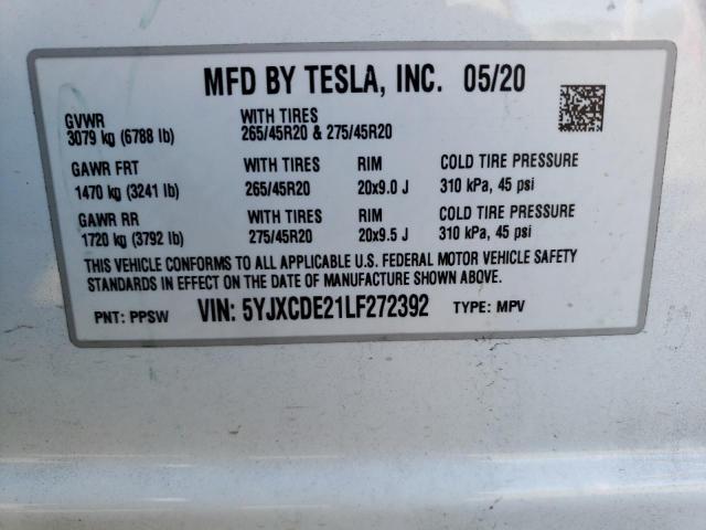 5YJXCDE21LF272392 - 2020 TESLA MODEL X WHITE photo 13