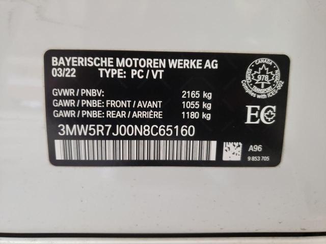 3MW5R7J00N8C65160 - 2022 BMW 330XI WHITE photo 10