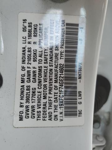 19XFC1F74GE214602 - 2016 HONDA CIVIC EXL თეთრი ფოტო 13