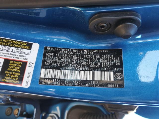 4T1BF1FK6HU675261 - 2017 TOYOTA CAMRY LE BLUE photo 13