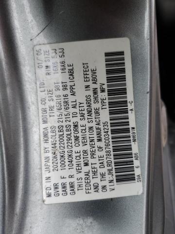 JHLRD78876C034235 - 2006 HONDA CR-V EX GRAY photo 12