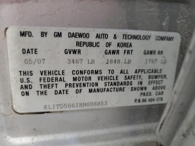 KL1TD56618B008853 - 2008 CHEVROLET AVEO BASE SILVER photo 12