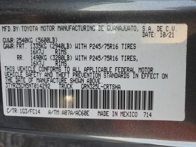 3TYRZ5CN5NT014292 - 2022 TOYOTA TACOMA ACCESS CAB GRAY photo 12