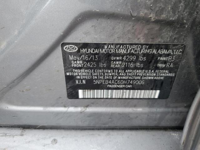 5NPEB4AC6DH749006 - 2013 HYUNDAI SONATA GLS GRAY photo 13