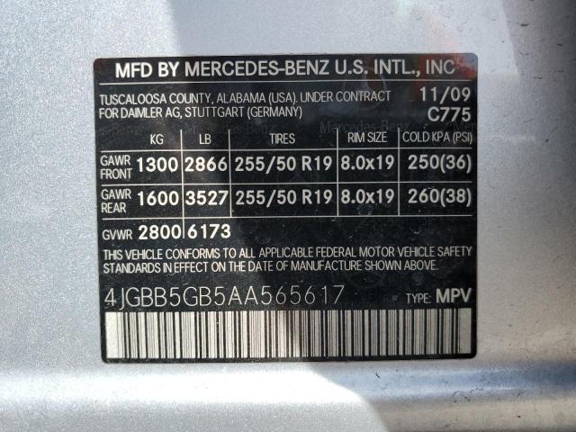 4JGBB5GB5AA565617 - 2010 MERCEDES-BENZ ML 350 SILVER photo 12