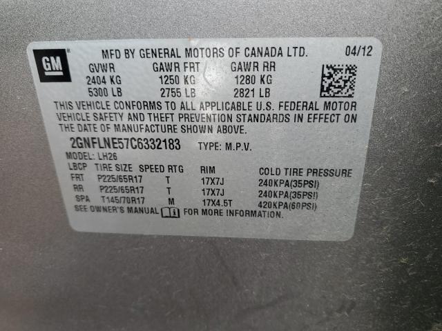 2GNFLNE57C6332183 - 2012 CHEVROLET EQUINOX LT GRAY photo 13