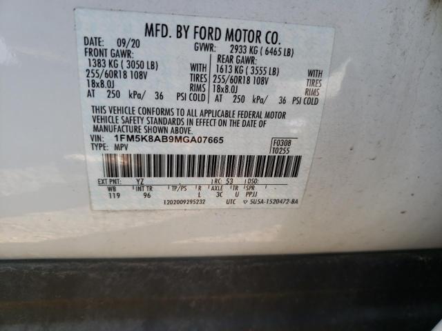 1FM5K8AB9MGA07665 - 2021 FORD EXPLORER POLICE INTERCEPTOR 白色 照片 12