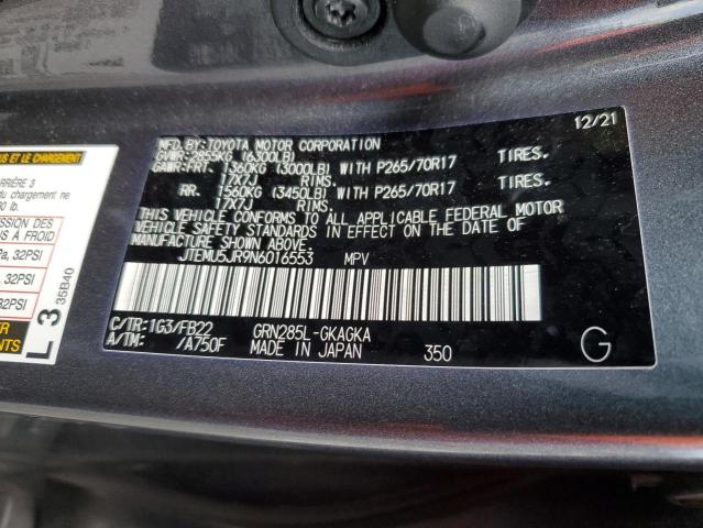 JTEMU5JR9N6016553 - 2022 TOYOTA 4RUNNER SR5/SR5 PREMIUM 灰色 照片 12
