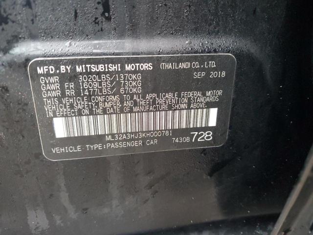 ML32A3HJ3KH000781 - 2019 MITSUBISHI MIRAGE ES BLACK photo 12