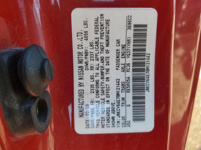 JNKCV64E78M121442 - 2008 INFINITI G37 BASE RED photo 13