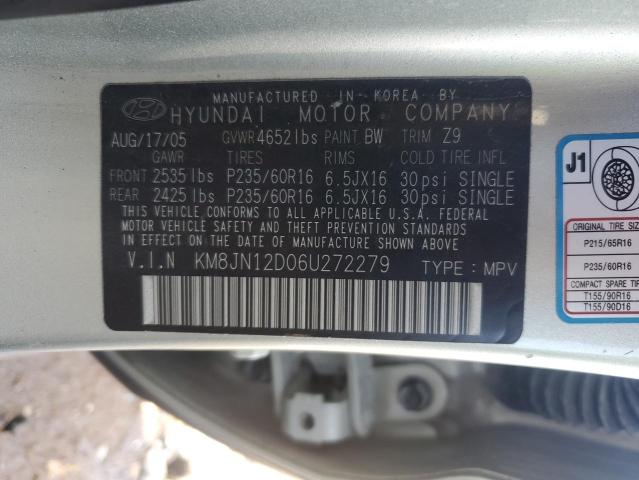 KM8JN12D06U272279 - 2006 HYUNDAI TUCSON GLS SILVER photo 13