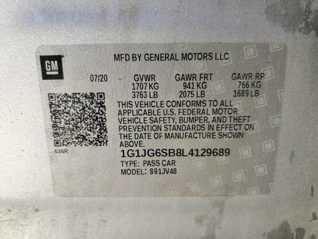 1G1JG6SB8L4129689 - 2020 CHEVROLET SONIC SILVER photo 12