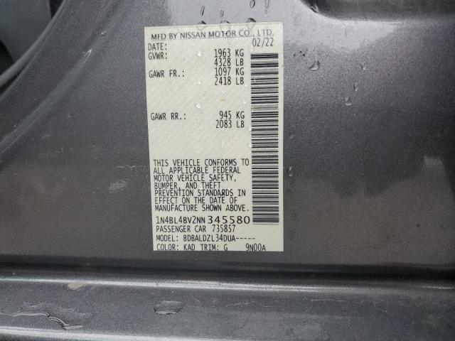 1N4BL4BV2NN345580 - 2022 NISSAN ALTIMA S GRAY photo 12