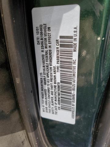 4S3BH675627635675 - 2002 SUBARU LEGACY OUTBACK AWP 绿色 照片 12