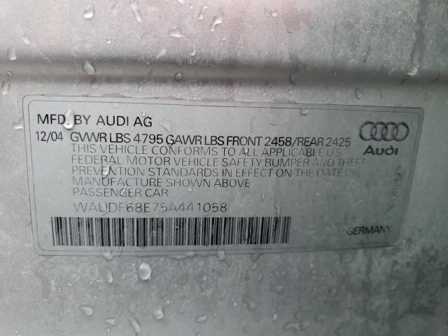 WAUDF68E75A441058 - 2005 AUDI A4 2.0T QUATTRO SILVER photo 12