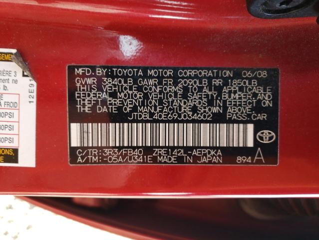 JTDBL40E69J034602 - 2009 TOYOTA COROLLA BASE RED photo 13