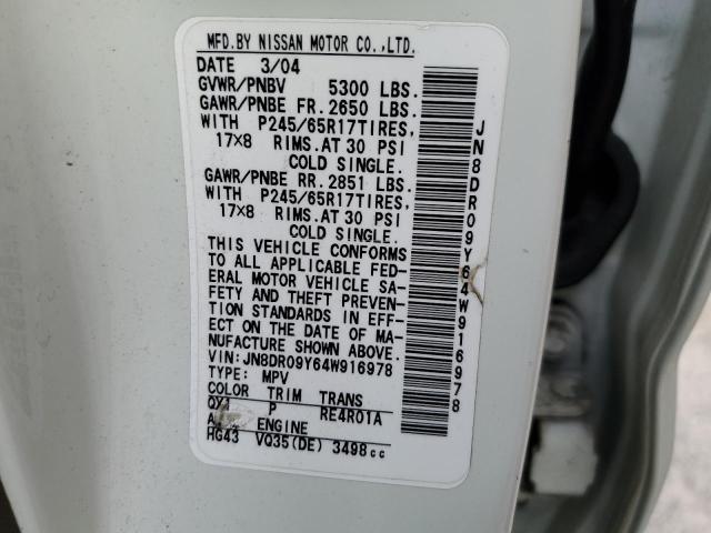 JN8DR09Y64W916978 - 2004 NISSAN PATHFINDER LE თეთრი ფოტო 13