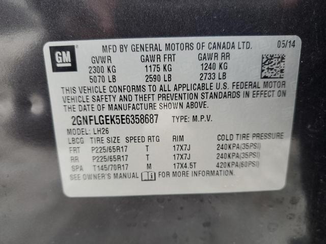 2GNFLGEK5E6358687 - 2014 CHEVROLET EQUINOX LT BLACK photo 14