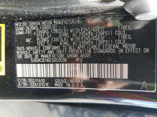 5TDZK3EH6CS050596 - 2012 TOYOTA HIGHLANDER BASE Noir photo 13