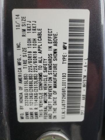 5J6TF2H56FL001193 - 2015 HONDA CROSSTOUR EXL ნაცრისფერი ფოტო 12