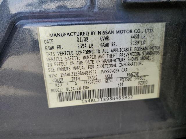 1N4BL21E98N483952 - 2008 NISSAN ALTIMA 3.5SE CHARCOAL photo 12