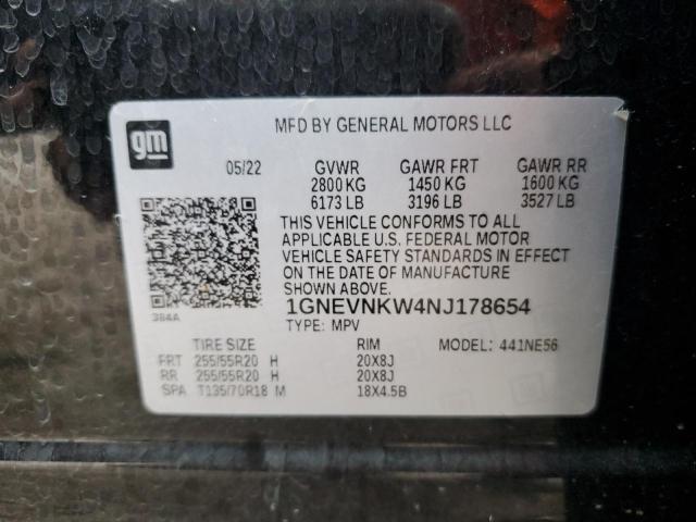 1GNEVNKW4NJ178654 - 2022 CHEVROLET TRAVERSE HIGH COUNTRY BLACK photo 13