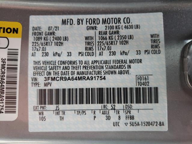 3FMCR9A64MRA91754 - 2021 FORD BRONCO SPO GRAY photo 13