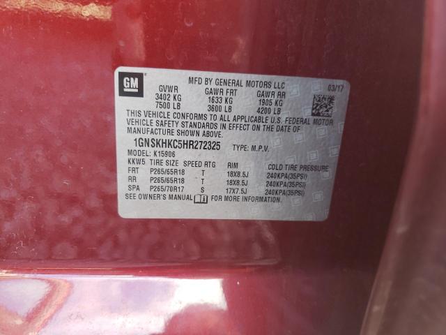 1GNSKHKC5HR272325 - 2017 CHEVROLET SUBURBAN K1500 LT RED photo 13