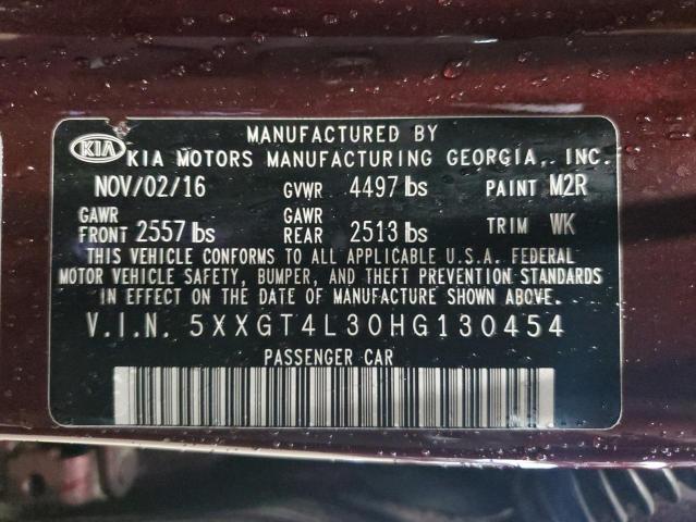 5XXGT4L30HG130454 - 2017 KIA OPTIMA LX MAROON photo 12