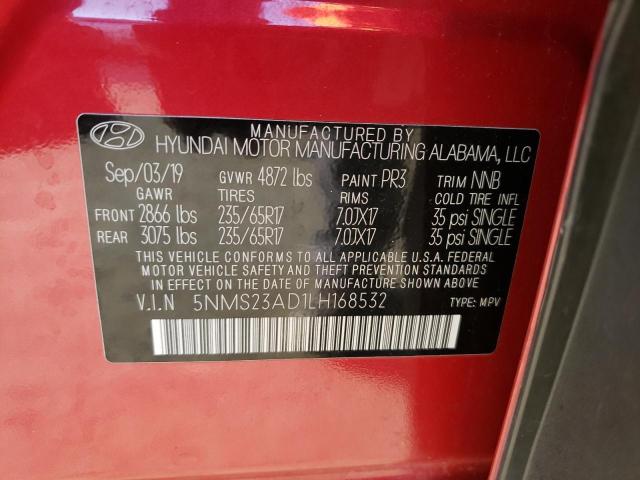 5NMS23AD1LH168532 - 2020 HYUNDAI SANTA FE SE RED photo 12