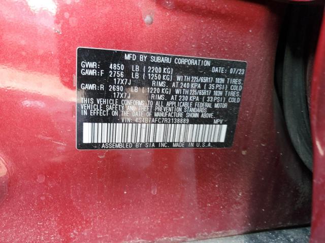 4S4BTAFC7R3138889 - 2024 SUBARU OUTBACK PREMIUM RED photo 12