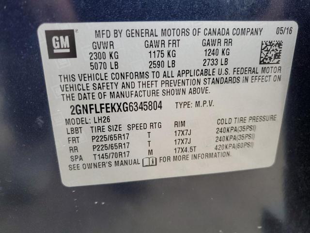 2GNFLFEKXG6345804 - 2016 CHEVROLET EQUINOX LT BLUE photo 13