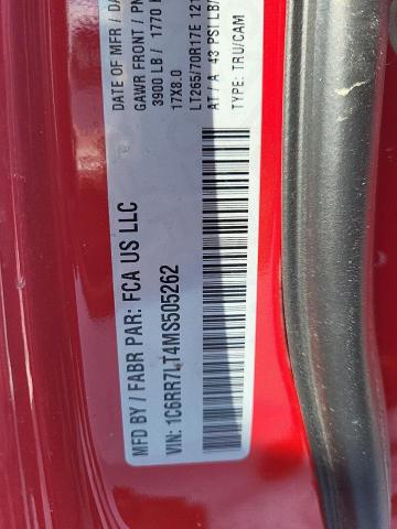 1C6RR7LT4MS505262 - 2021 RAM 1500 CLASS SLT წითელი ფოტო 12