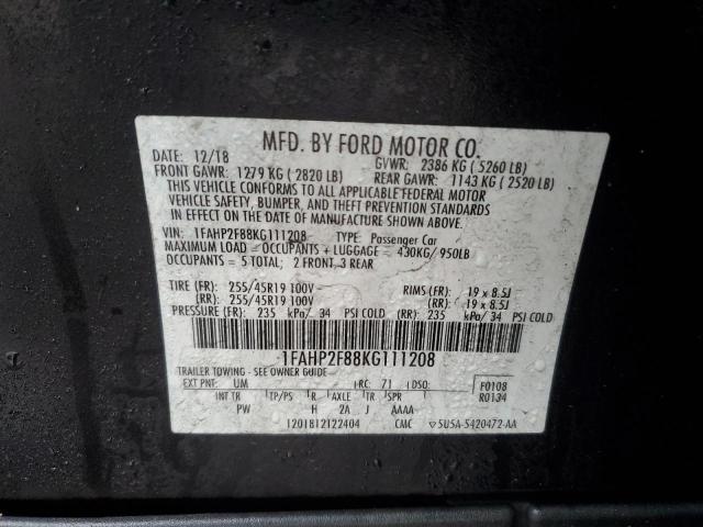 1FAHP2F88KG111208 - 2019 FORD TAURUS LIMITED BLACK photo 12