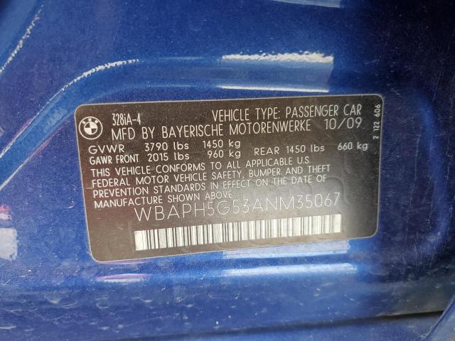 WBAPH5G53ANM35067 - 2010 BMW 328 I SULEV BLUE photo 12