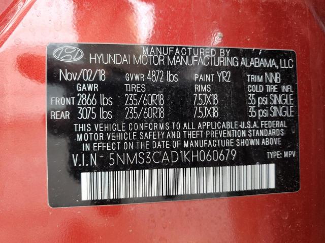 5NMS3CAD1KH060679 - 2019 HYUNDAI SANTA FE SEL ORANGE photo 14