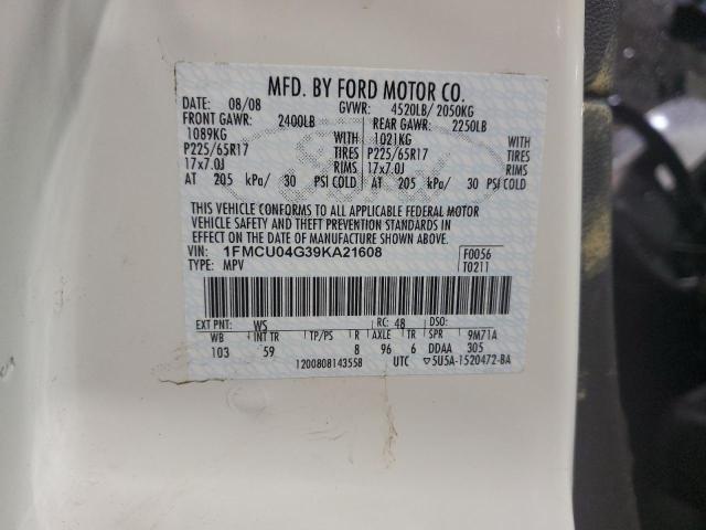 1FMCU04G39KA21608 - 2009 FORD ESCAPE LIMITED WHITE photo 13