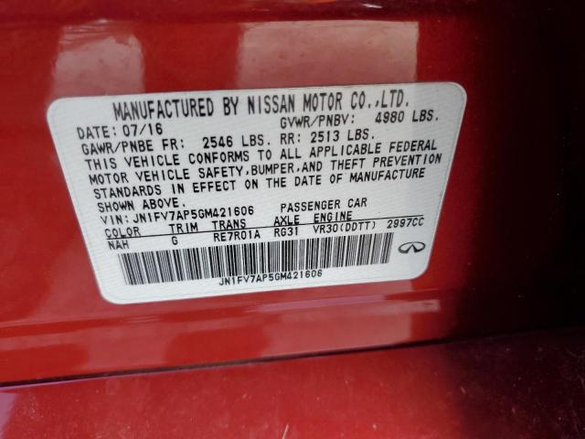 JN1FV7AP5GM421606 - 2016 INFINITI Q50 RED SPORT 400 RED photo 12